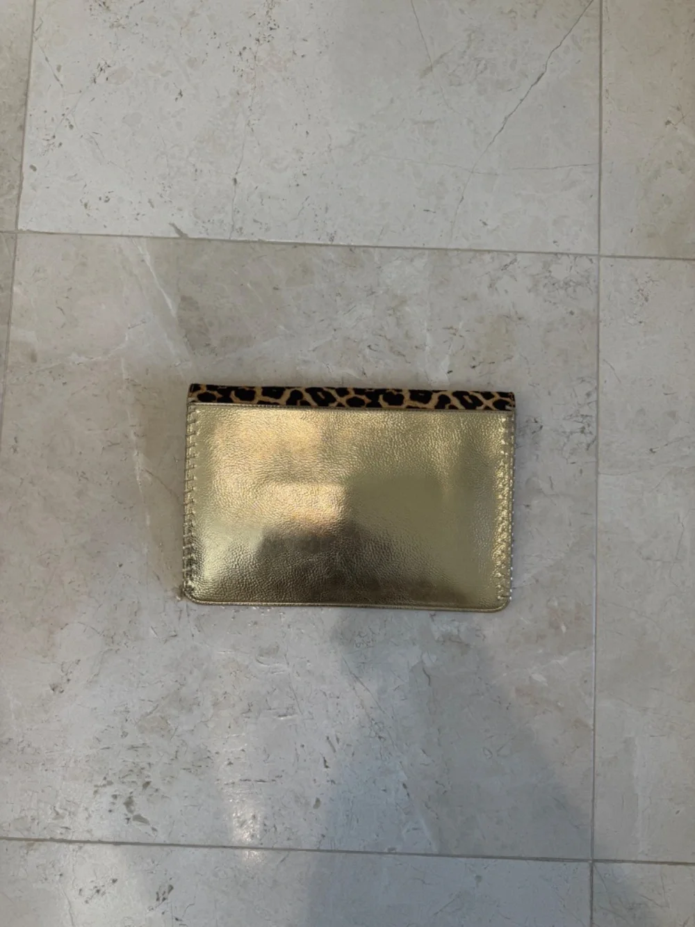 Leopard Calf Hair Envelope Clutch Gold Metallic Trim Bamboo Turn Lock